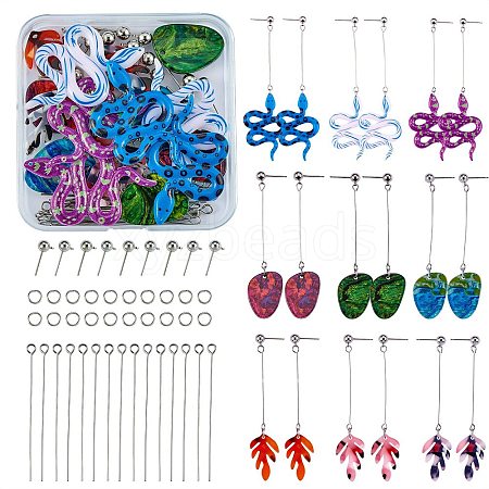 DIY Snake & Leaf Drop Earring Making Kit DIY-SZ0007-59-1