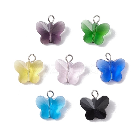 7Pcs Glass Butterfly Pendants PALLOY-JF03138-01-1