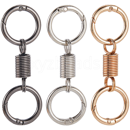 12Pcs 3 Colors Nordic Retro Zinc Alloy Double Spring Ring Clasps FIND-SC0012-87B-1
