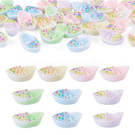 30Pcs 5 Colors Resin Ship with Flower Miniature Ornaments AJEW-TA0005-86-1