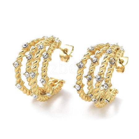 Real 18K Gold Plated 304 Stainless Steel Stud Earrings with Rhinestone EJEW-L267-004G-01-1