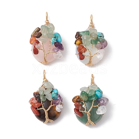 Natural & Synthetic Mixed Stone Copper Wire Wrapped Teardrop Pendants PALLOY-JF02846-1