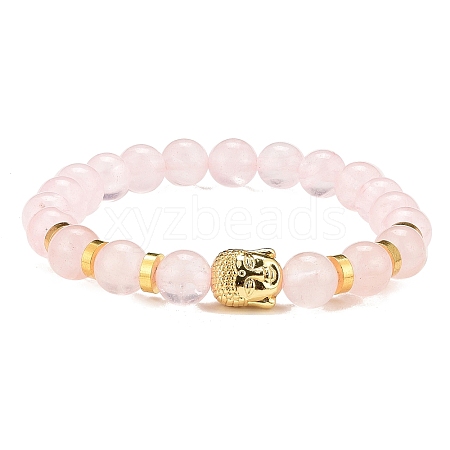 Natural Rose Quartz & Alloy Buddha Head Beaded Strech Bracelets BJEW-JB09420-03-1