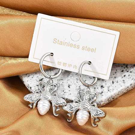 304 Stainless Steel ABS Imitation Pearl Hoop Earrings EJEW-M070-19P-1