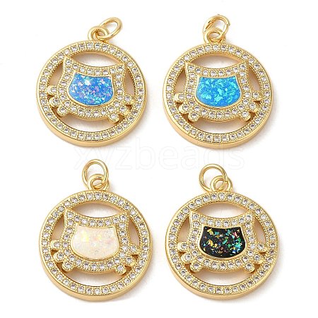 Rack Plating Brass Micro Pave Clear Cubic Zirconia Pendants KK-P268-13G-1