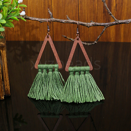 Wood and Cotton Dangle Earrings WG53E25-03-1