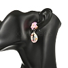 Handmade Polymer Clay 3D Flower Plumeria & Flower Word Printed Cowrie Shell Dangle Stud Earrings for Women EJEW-JE07483-3