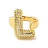 Letter Brass Micro Pave Clear Cubic Zirconia Open Cuff Ring for Women RJEW-N046-03L-G-2