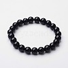 Natural Dyed & Heated Black Agate Beaded Stretch Bracelets BJEW-F203-09-1