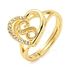 Heart with Letter Rack Plating Brass Micro Pave Cubic Zirconia Adjustable Rings for Women RJEW-I105-06G-S-1