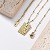 304 Stainless Steel Rectangle Snake Pendant Satellite Chain Necklace for Women NJEW-F332-01G-2