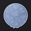 Flat Round with Flower & Butterfly Cup Mat Silicone Molds DIY-M034-29-2