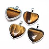 Heart Platinum Plated Brass Natural Tiger Eye Pendants G-F228-10C-RS-1