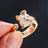 Brass & Clear Cubic Zirconia Cuff Open Rings for Women WGA812A-01-2