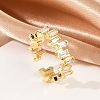 Rectangle Brass Micro Pave Clear Cubic Zirconia Open Cuff Rings for Women RJEW-G343-23G-1