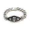 304 Stainless Steel Rhombus with Skull Link Bracelet with Curb Chains for Men Women BJEW-E009-23P-1