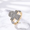 Brass Micro Pave Clear Cubic Zirconia Cuff Finger Rings for Women RJEW-C116-01G-2