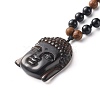 Natural Ice Crystal Obsidian Buddha Head Pendant Necklaces NJEW-JN03644-4