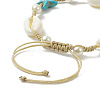 Synthetic Turquoise(Dyed) Starfish & Natural Shell & Glass Pearl Braided Bead Bracelet X-BJEW-TA00218-4