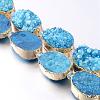 Golden Plated Dyed Oval Natural Druzy Quartz Crystal Beads Strands G-F144-01-1