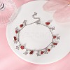 Natural Red Jasper Chips & Butterfly Charms Anklet AJEW-AN00512-07-2