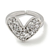 Heart Brass Micro Pave Cubic Zirconia Open Cuff Ring for Women RJEW-E296-05P-2