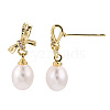 Natural Pearl & Cubic Zirconia Bowknot Dangle Stud Earrings PEAR-N017-06D-3