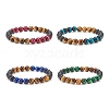 4Pcs 4 Colors Natural Tiger Eye & Black Agate(Dyed) Round Beaded Stretch Bracelets Set BJEW-JB08086-1
