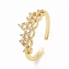 Clear Cubic Zirconia Crown Open Cuff Ring RJEW-B028-22G-1