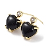 Heart Natural Black Agate Dangle Stud Earrings with Cubic Zirconia EJEW-B027-23G-1