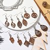 6 Pairs 6 Styles Natural Walnut Wood with Alloy Bead Dangle Earrings for Women EJEW-JE06102-2