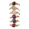 Round Natural Amethyst/Green Aventurine/Carnelian/Rose Quartz/Tiger Eye/Lapis Lazuli Braided Finger Ring RJEW-JR00743-02-1