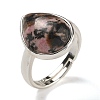 Natural Rhodonite Teardrop Adjustable Rings RJEW-K371-08S-12-2