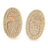 Rack Plating Oval Brass Clear Cubic Zirconia Stud Earrings EJEW-M090-21G-1