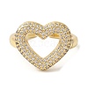 Heart Brass Micro Pave Clear Cubic Zirconia Open Cuff Rings RJEW-U008-23G-2