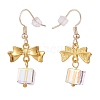 Alloy Bowknot with Clear Glass Cube Dangle Earrings EJEW-JE04958-3