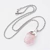 Natural Rose Quartz Pendant Necklaces NJEW-JN01879-02-2