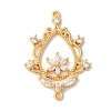 Brass Pave Clear Cubic Zirconia Teardrop with Flower Links Connector Charms KK-M294-16G-1