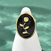 Oval with Rose Pattern 304 Stainless Steel Enamel Finger Rings for Women RJEW-G355-10G-5