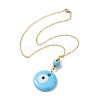 Light Sky Blue Glass Evil Eye Pendant Necklace with Alloy Cable Chains NJEW-JN04650-02-4