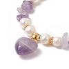 4Pcs 4 Style Natura Mixed Gemstone & Shell Beaded Bracelets Set with Heart Charms for Women BJEW-TA00242-3