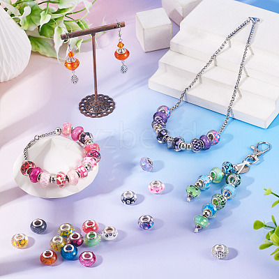 30Pcs Printed Transparent Resin European Beads RESI-TADJ0001-03D-1