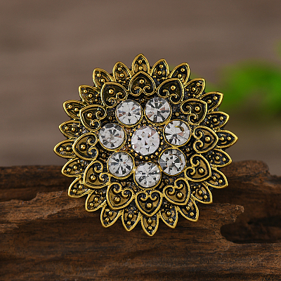 Vintage Flower Middle Eastern Style Zinc Alloy with Rhinestone Finger Rings TH0297-1-1