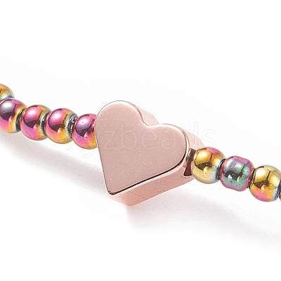 Glass Round Beaded Stretch Bracelet with Brass Heart for Women BJEW-JB08090-1