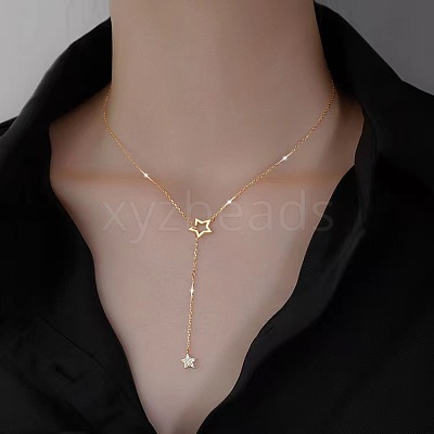 Star Alloy Crystal Rhinestone Lariat Necklaces for Women FS-WG0CF7B-01-1