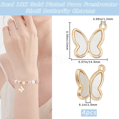 4Pcs Brass Pave Freshwater Shell Butterfly Charms KK-BBC0016-61-1