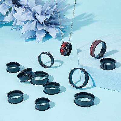18Pcs 9 Size 201 Stainless Steel Grooved Finger Ring Settings STAS-UN0049-69EB-1