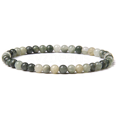 4mm Round Natural Green Line Jasper Beads Bracelet for Men KG3069-2-1