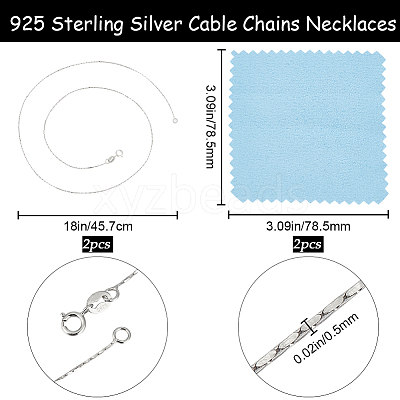 Anti-Tarnish 2Pcs Rhodium Plated 925 Sterling Silver Boston Link Chain Necklaces Set STER-BBC0006-13B-1