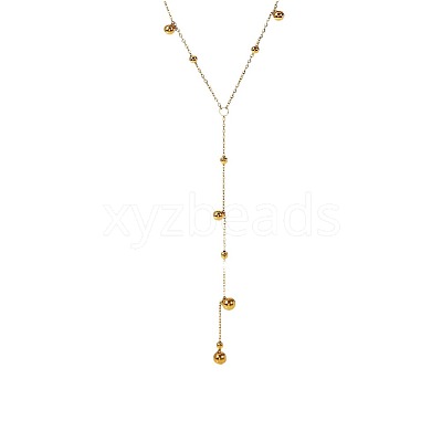 304 Stainless Steel Ball Chain Long Tassel Y Necklaces for Women FS-WG75565-01-1